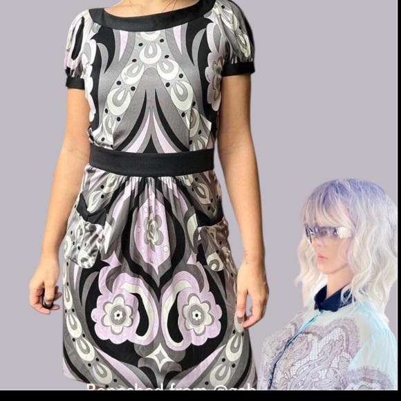 Emilio Pucci Dresses & Skirts - Emilio Pucci Black, Gray & Light Pink Printed Short Sleeve Dress